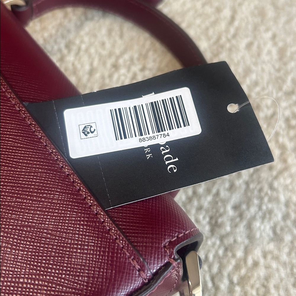 Kate Spade Square CB Soffiano leather bag.  Deep berry color.  NWT - Picture 9 of 12